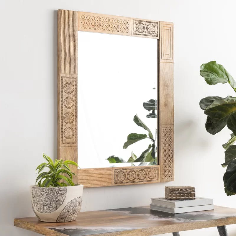 Elegant Dilwara Rectangular Wood Wall Mirror 32"x39"