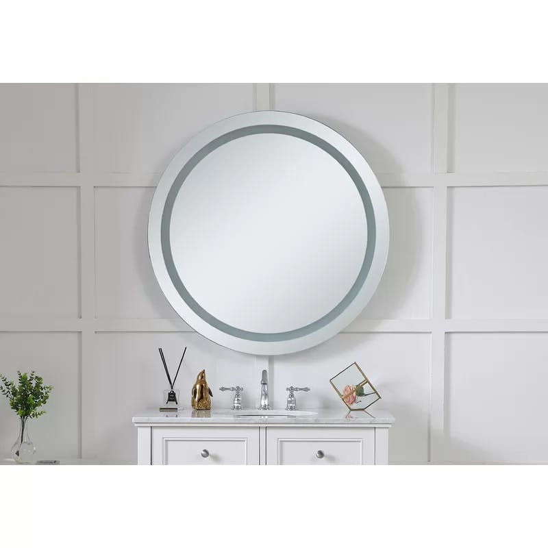 Luxe Glossy White 36" LED Lighted Bathroom Mirror with Defrosting System