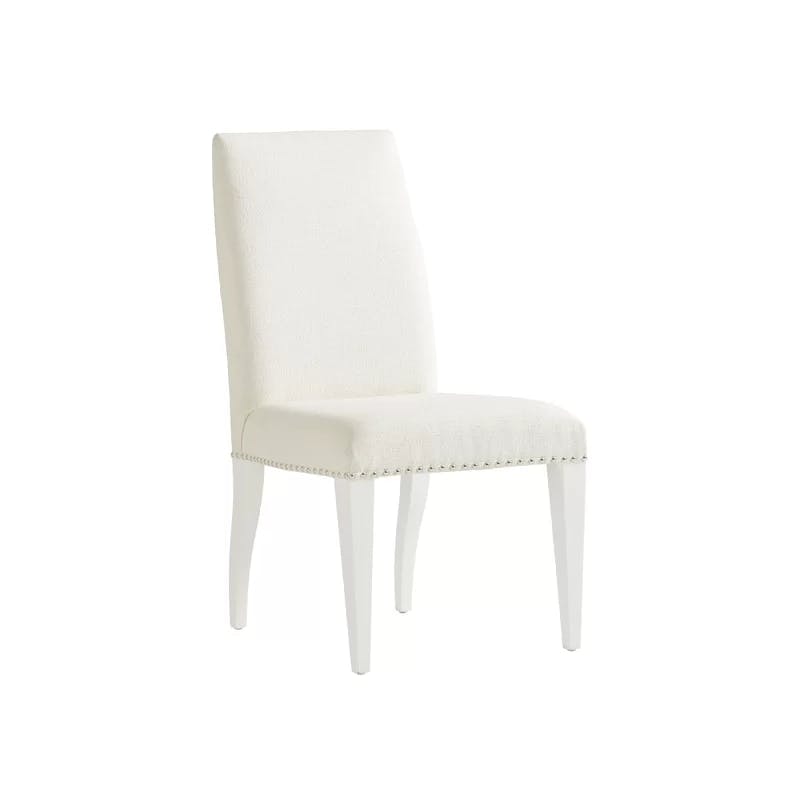 Transitional White Leather Parsons Side Chair with Nailhead Trim