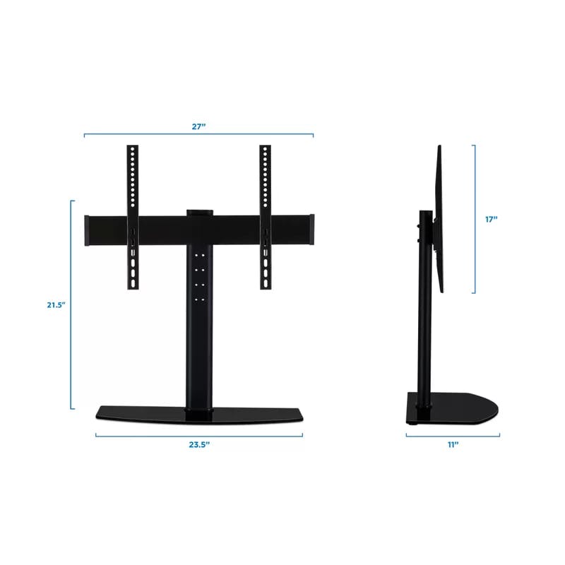 Elevate Black Silk Screen Universal TV Stand with Tempered Glass Shelves