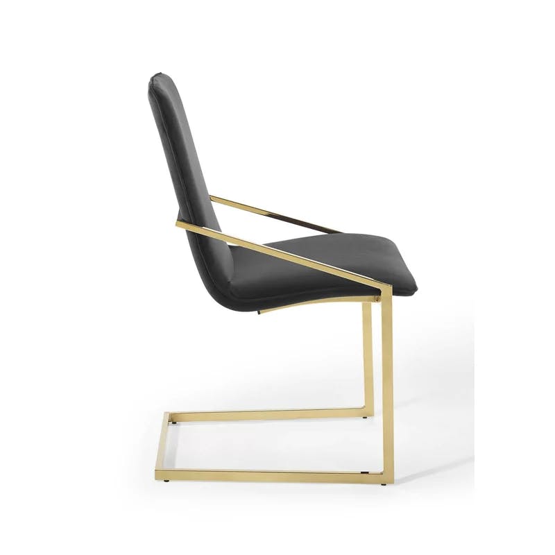 Elegant Gold Black Velvet Upholstered Armchair with Geometric Metal Frame