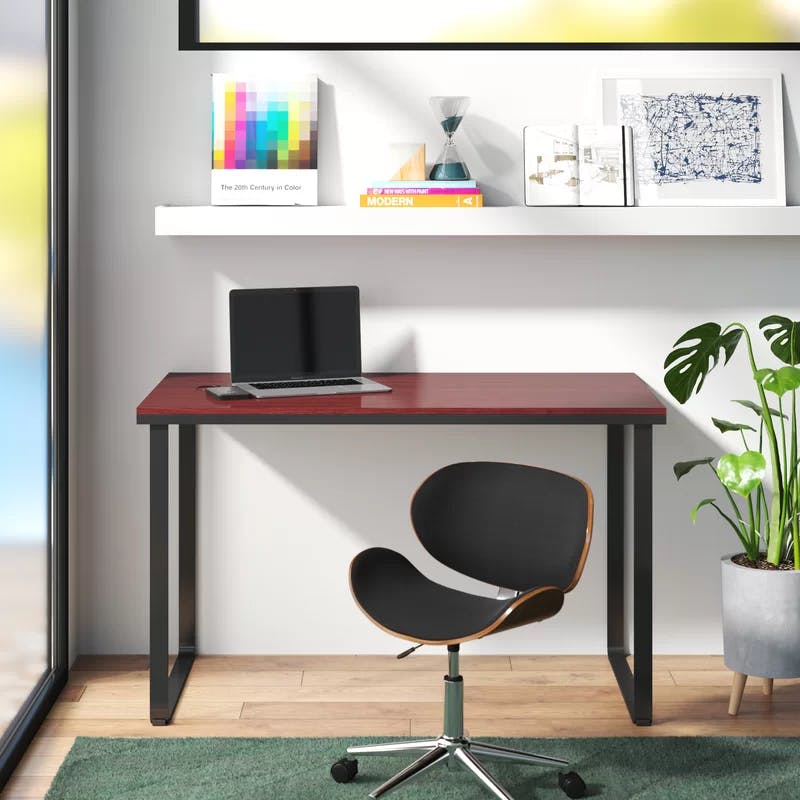 Cherry & Black Steel U-Shaped Workstation Desk, 47.2" x 24"