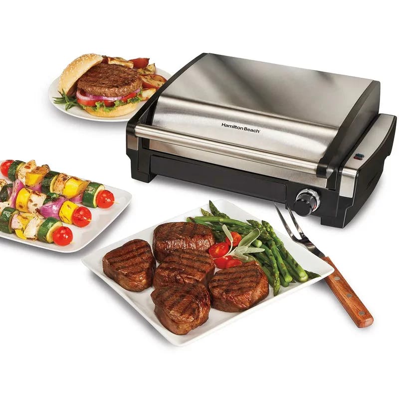 16'' Silver Round Electric Indoor Grill with Adjustable Temperature