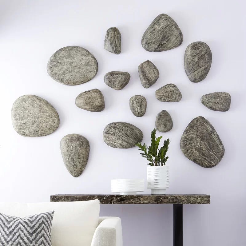 Contemporary Gray 7"x10" Natural Solid Wood River Stone Wall Décor