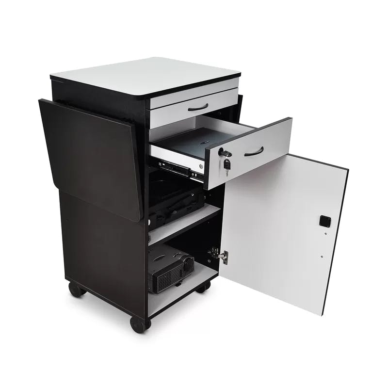 Luxor Dual-Tone Mobile Projector Cart with Lockable Storage, Black & White