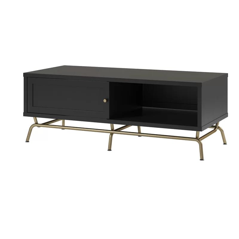CosmoLiving Nova 53'' Rectangular Black and Gold Coffee Table with Storage