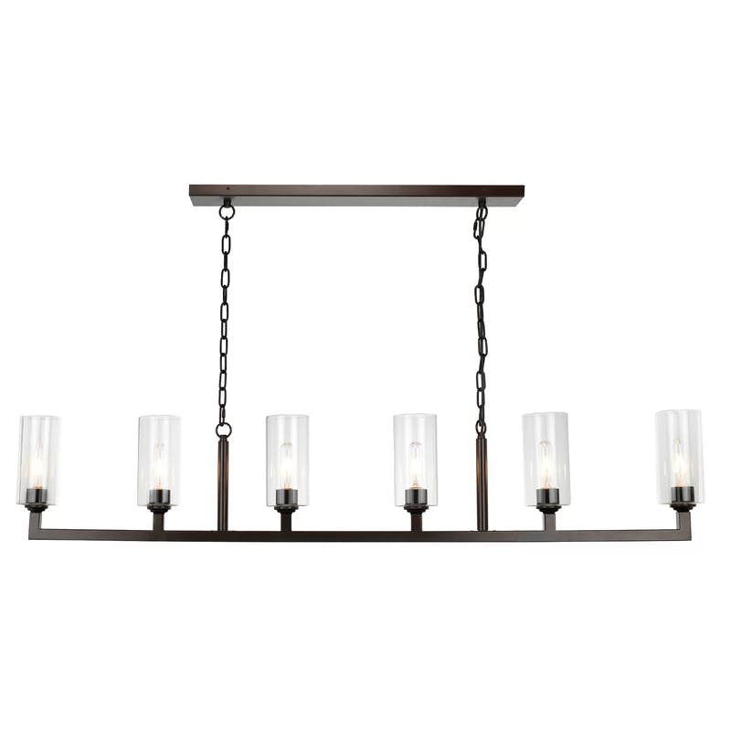 Elegant Linear 6-Light Oil Rubbed Bronze Chandelier with Clear Glass Shades