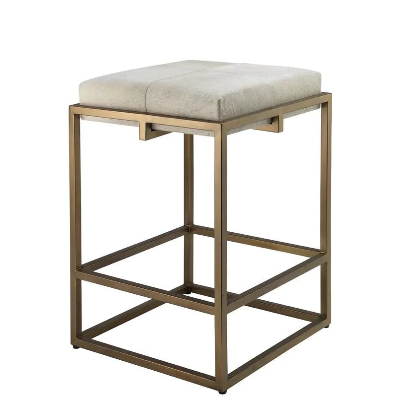 Art Deco Shelby White Leather and Brass Counter Stool