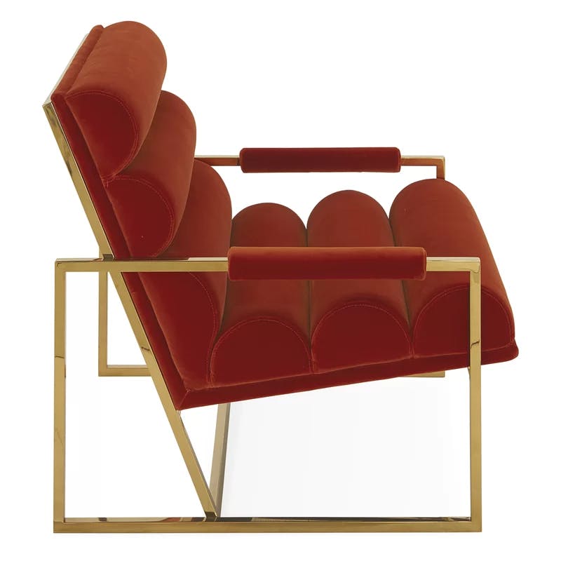 Persimmon Velvet Sled Base Lounge Chair with Metal Frame