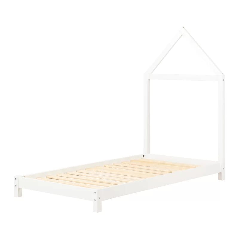 Enchanted Pure White House Frame Twin Bed with Wooden Slats