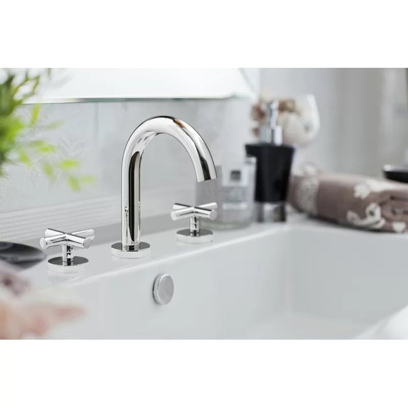 Riu 7" Chrome Gooseneck Widespread Bathroom Faucet with Cross Handles