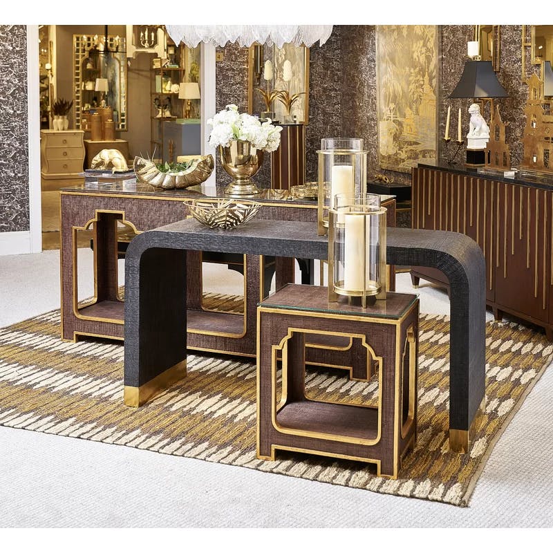Elegant Waterfall 60'' Black Wood and Metal Console Table