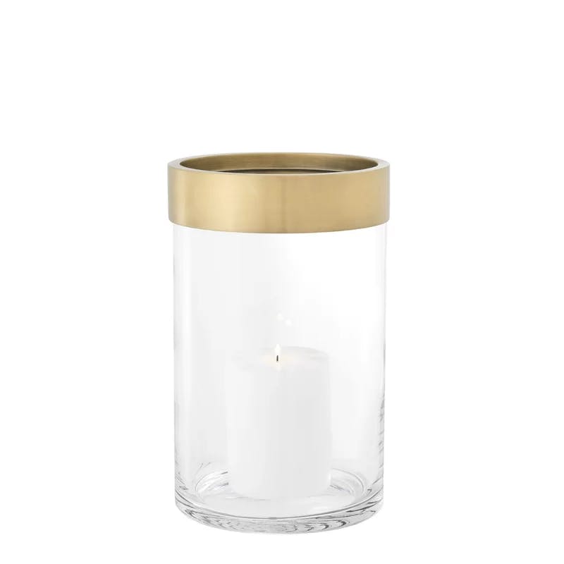 Vertex 12'' Modern Brass Rimmed Glass Hurricane Candle Holder