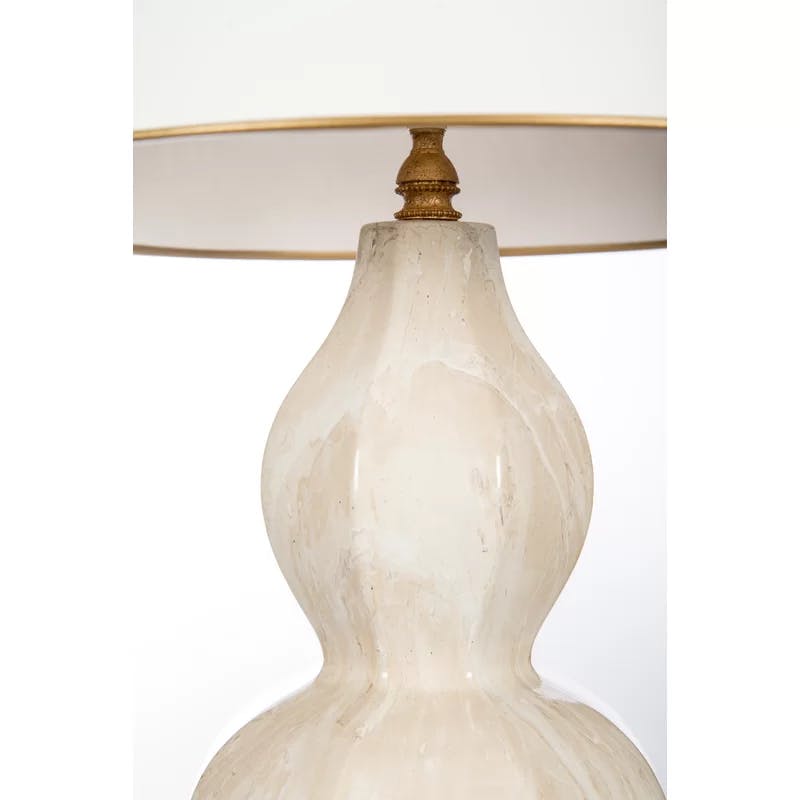 Elegant Cream Marble Table Lamp with Off-White Parchment Shade