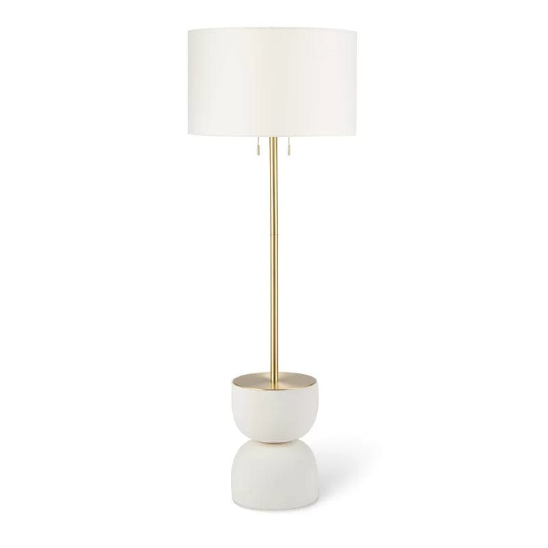 Adjustable White Linen Shade Floor Lamp with Polished Brass
