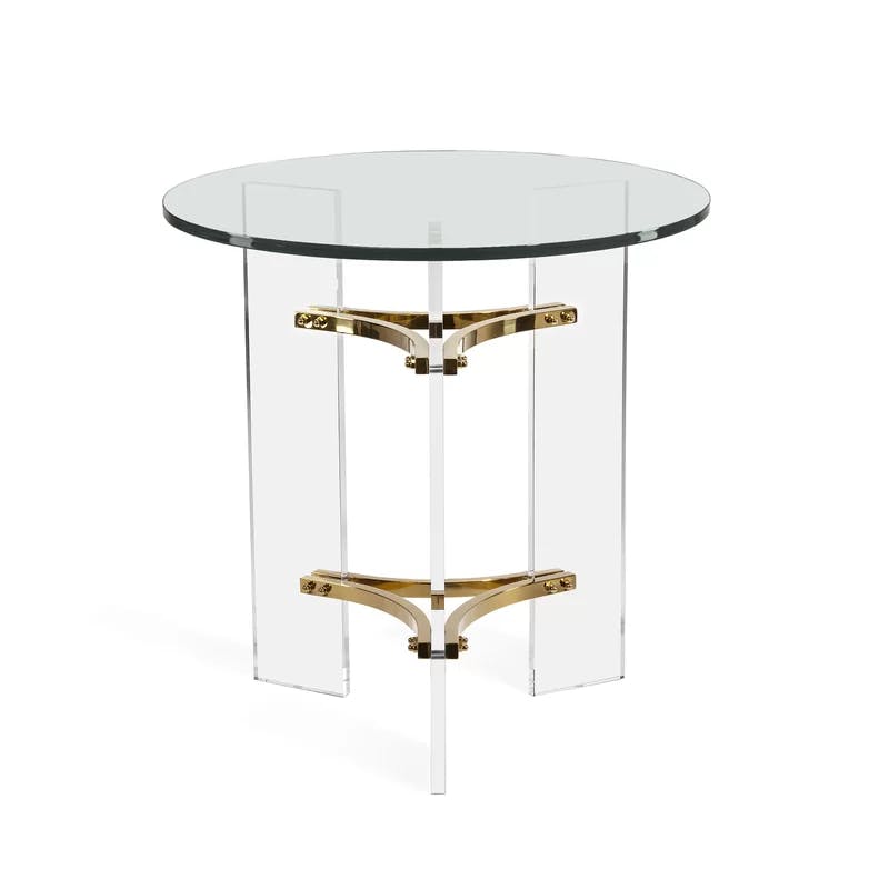 Elegant Round Clear Glass End Table with Metal Three-Leg Base