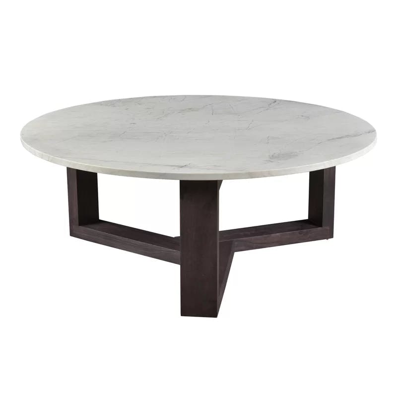 Contemporary Charcoal Grey & White Round Wood Coffee Table