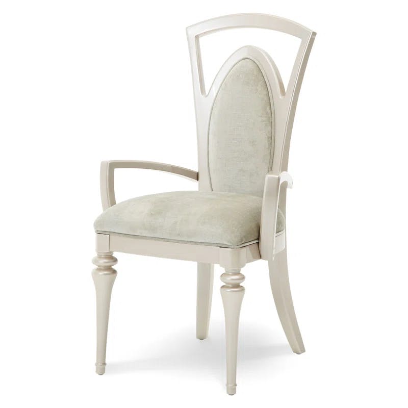 Champagne White Chenille Upholstered Armchair with Wood Accents