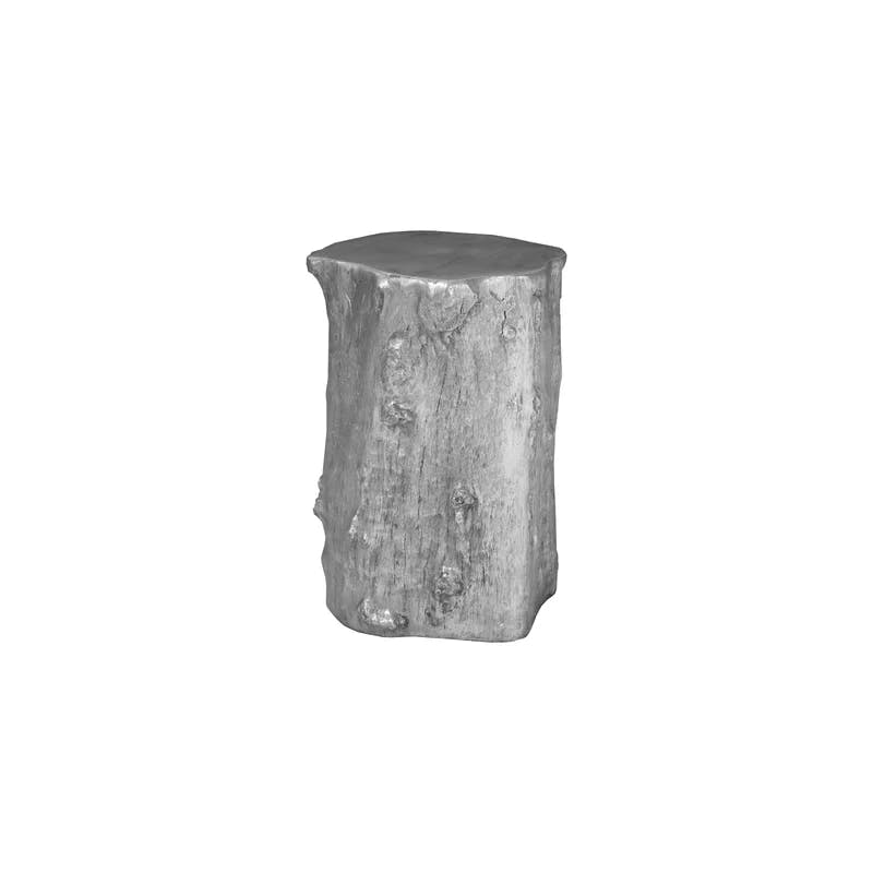 Modern Silver Leaf Resin 24" Nature-Inspired Accent Stool