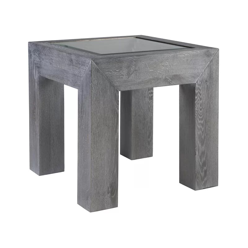Rustic Barnyard Oak & Tempered Glass Rectangular End Table