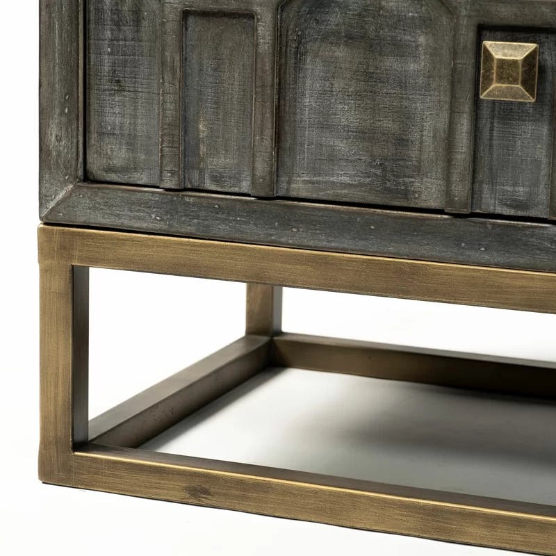 Genevieve Light Gray Wood and Antique Brass 3-Drawer Cabinet