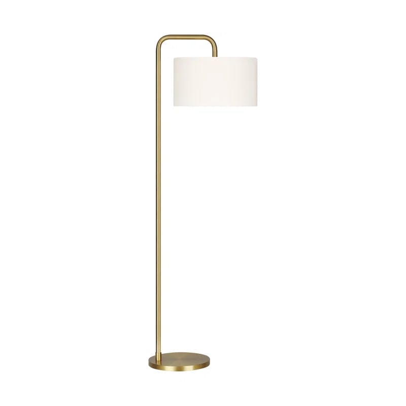 Dean Burnished Brass Outdoor Floor Lamp with White Linen Shade