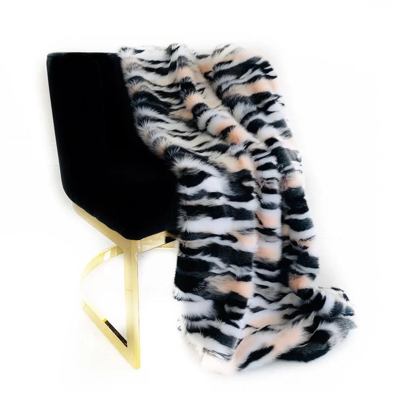 Plutus Luxe Faux Fur Reversible California King Throw - Black, White, Pink