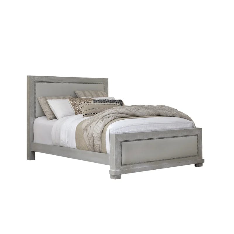 Willow Gray Chalk Queen Upholstered Bed with Nailhead Trim