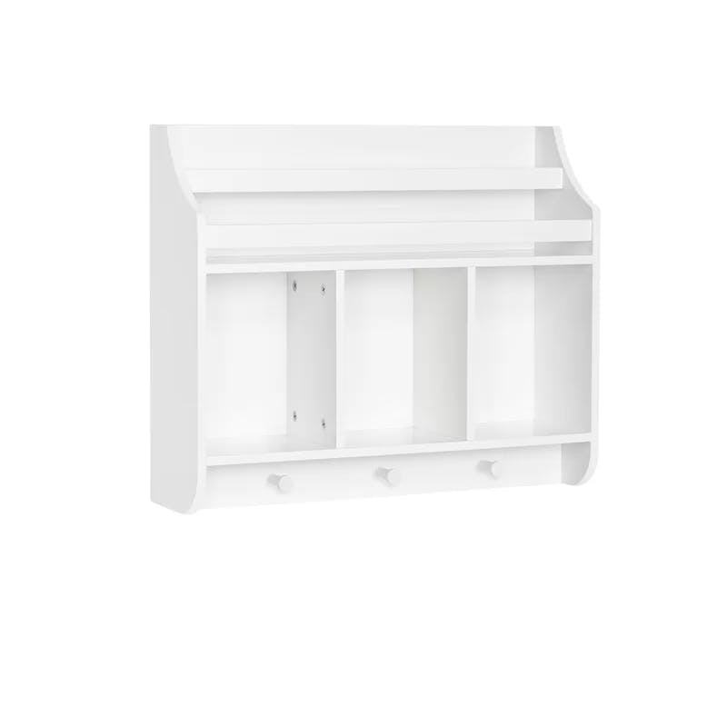 Playtime White Wall-Mounted Shelf with Bookrack and Cubbies for Kids