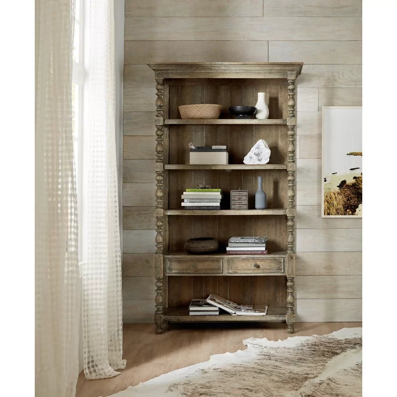 La Grange Traditional Beige Carved Storage Bookcase with Drawers