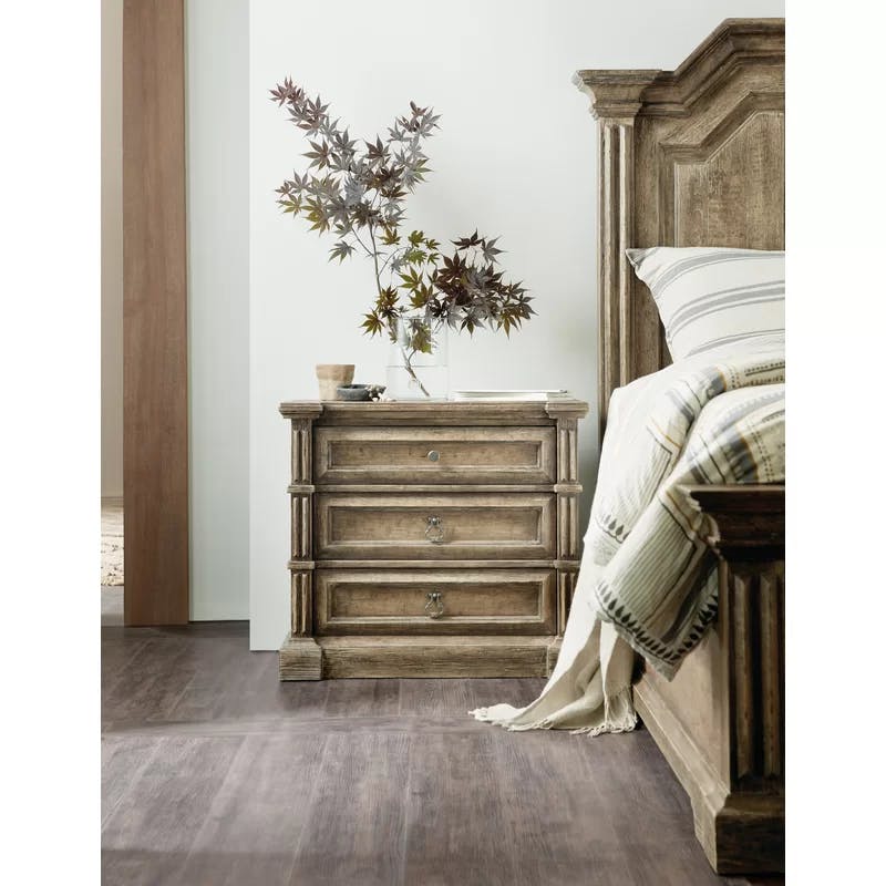 La Grange Traditional Brown Solid Wood 3-Drawer Nightstand