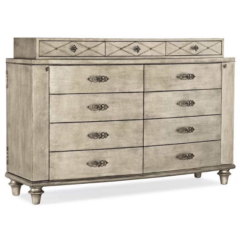 Elegant Double 11-Drawer Dresser in Jewel Silver with Dovetail and Levelers