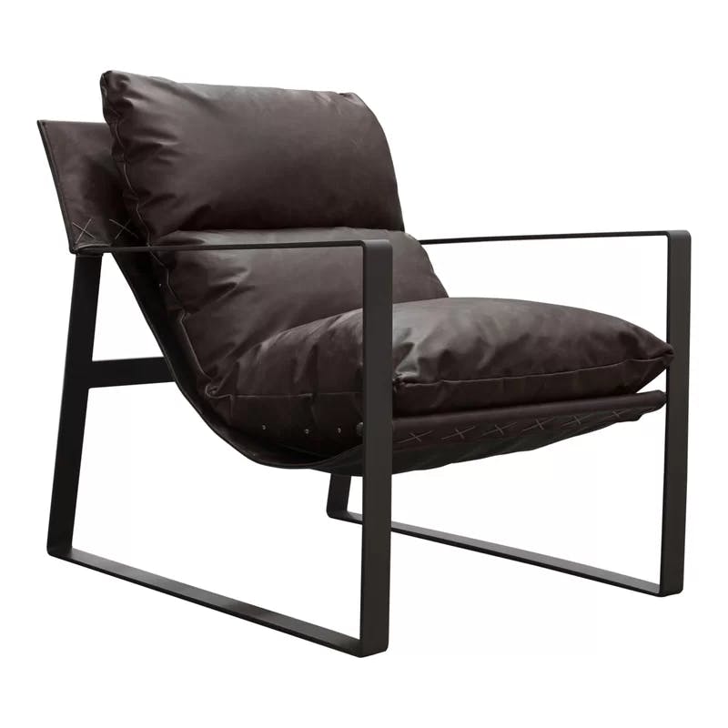 Miller Genuine Chocolate Leather Sling Armchair with Black Metal Frame