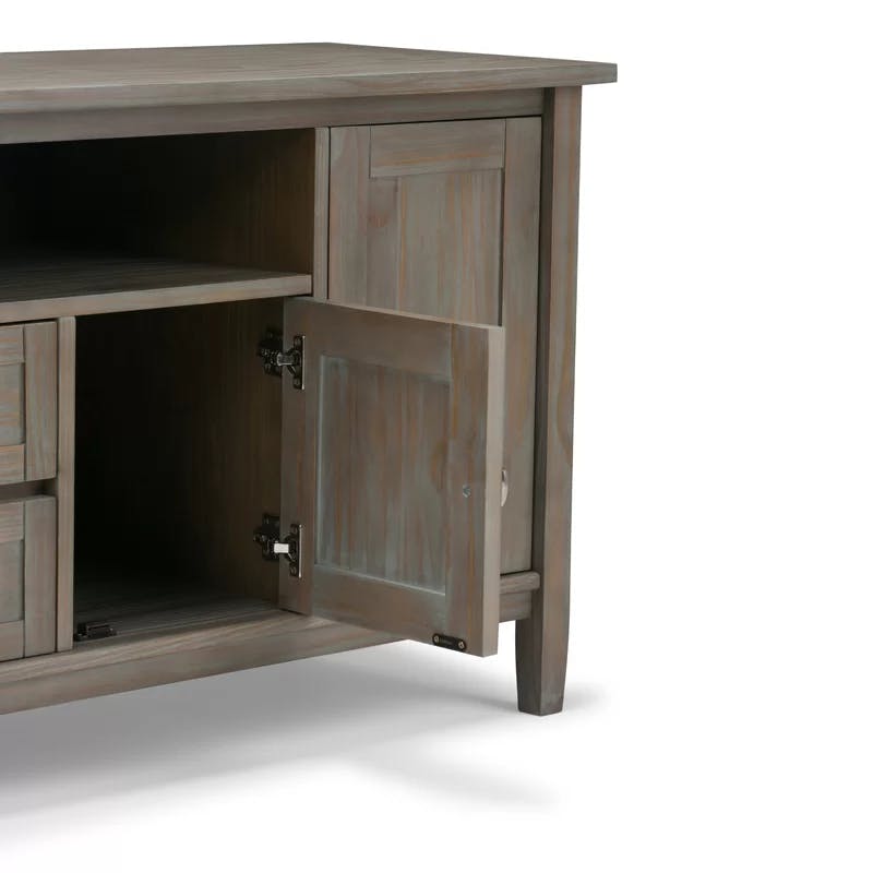 Distressed Grey 72'' Solid Pine Wood Media Console with Cabinet