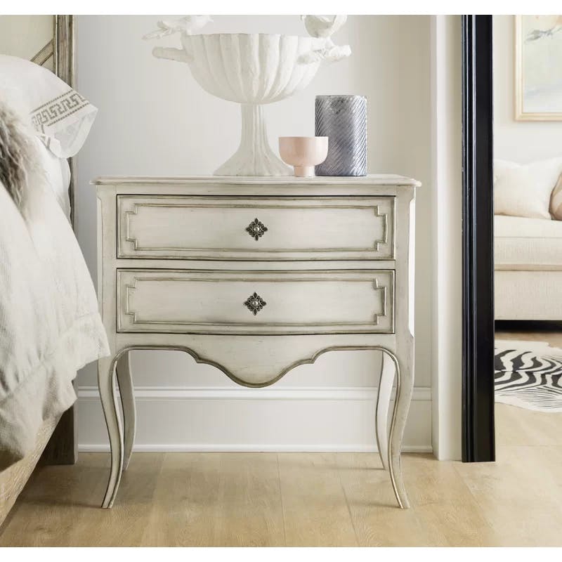 Elegant White 2-Drawer Nightstand with Cedar Lining and Power Bar