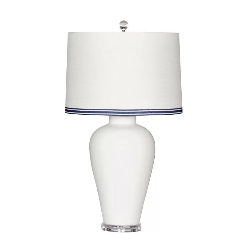 Tuscan Elegance White Porcelain Table Lamp with Linen Drum Shade