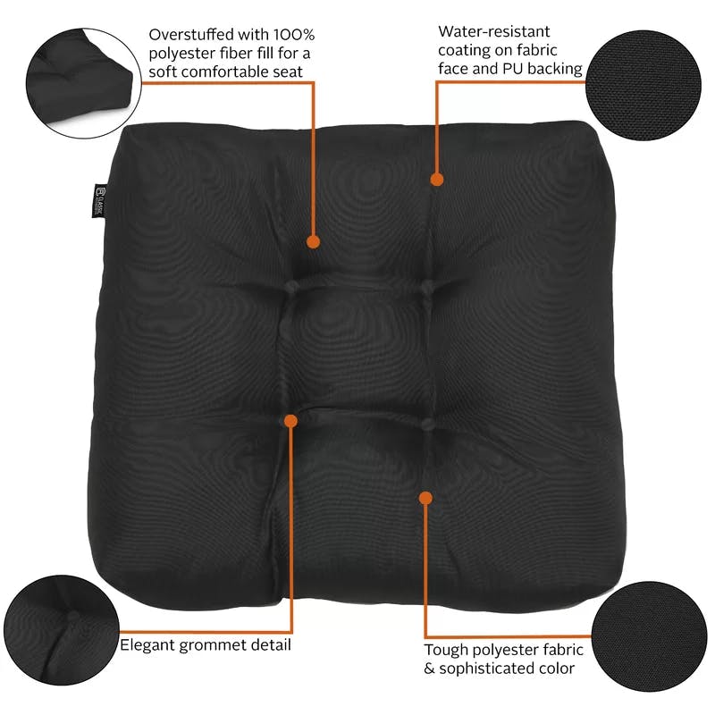 Classic 19'' Square Black Polyester Patio Seat Cushions, 2-Pack