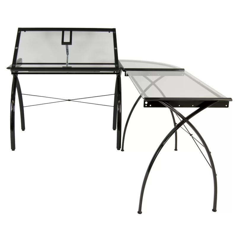Futura Sleek Black & Clear Glass L-Shape Drafting Desk