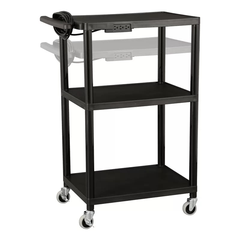 Versatile Mobile Utility Cart with Adjustable Shelves and Power Strip, Black