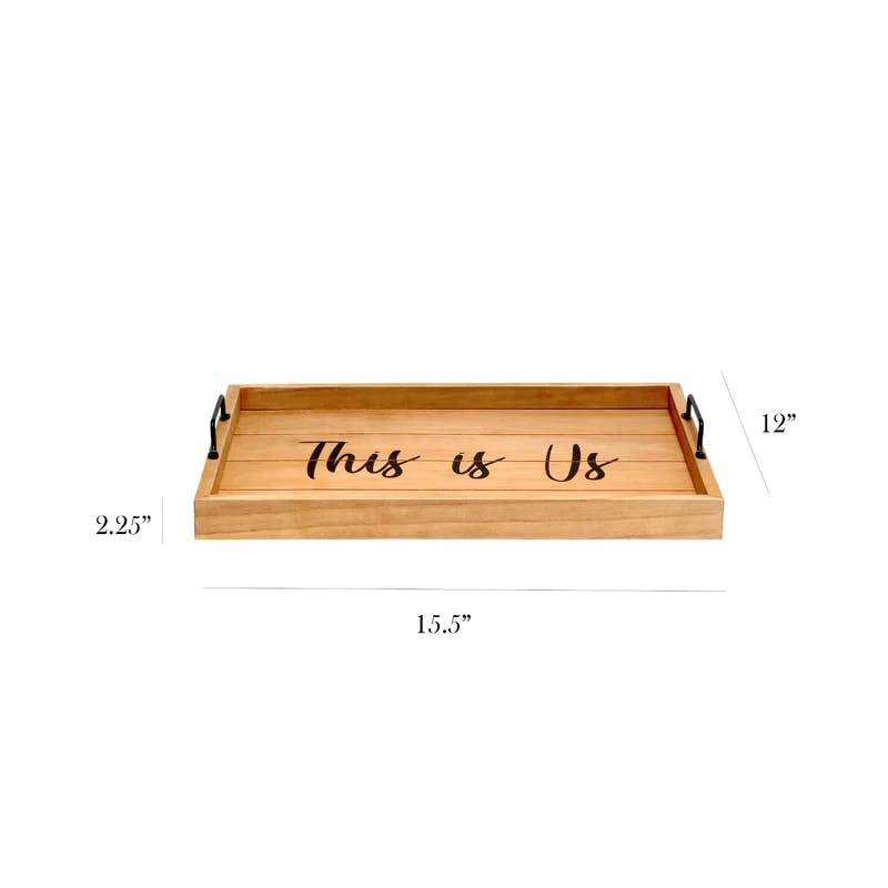 15.5'' Natural Wood & Black Metal 'This is Us' Serving Tray