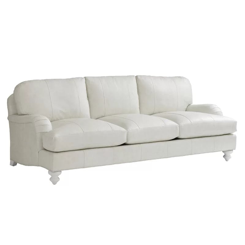 Mahogany Frame White Faux Leather Pillow Back Sofa with Down Fill