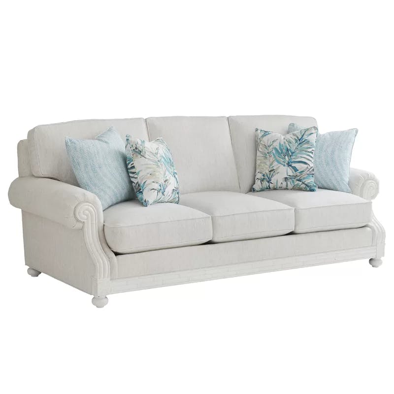 Caribbean Sands Shell White 93" Contemporary Sofa with Down Fill Cushions