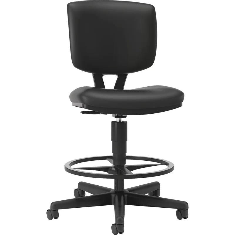 360° Swivel Black Leather Task Chair with Adjustable Arms