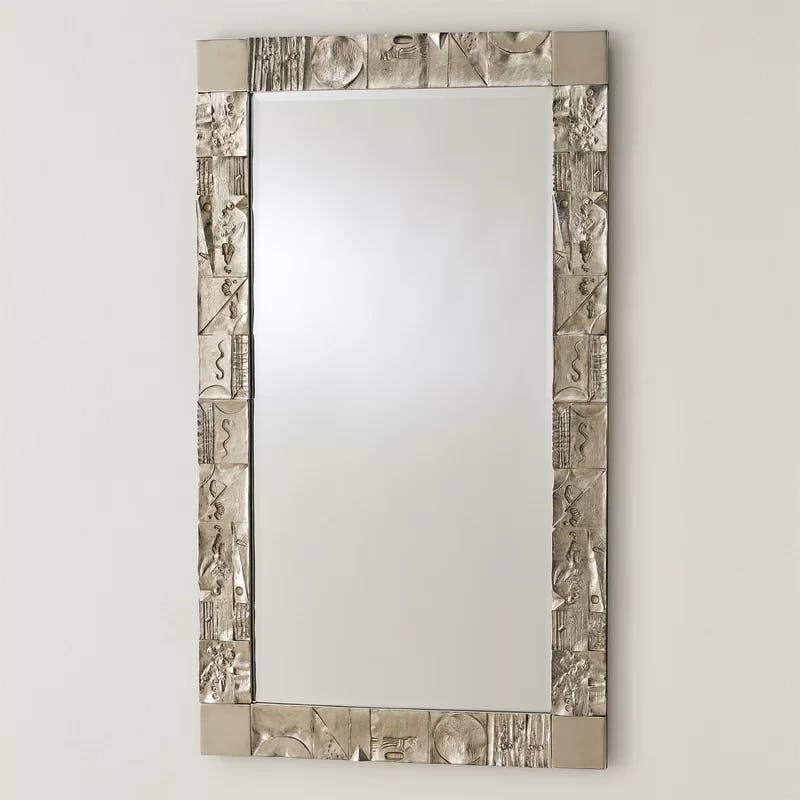 Elegant Nickel-Finish Rectangular Beveled Wall Mirror