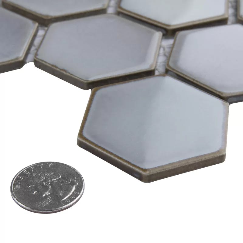 Modern Glossy Hexagon Porcelain Mosaic Tile in Soothing Gray
