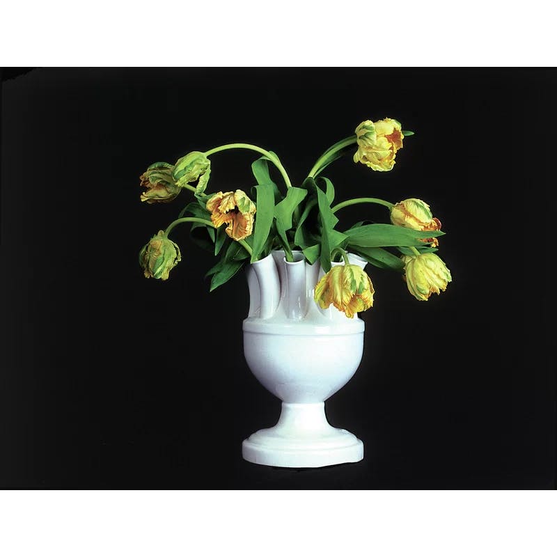 Matte-White Ceramic Bouquet Table Vase with Petaling Edges