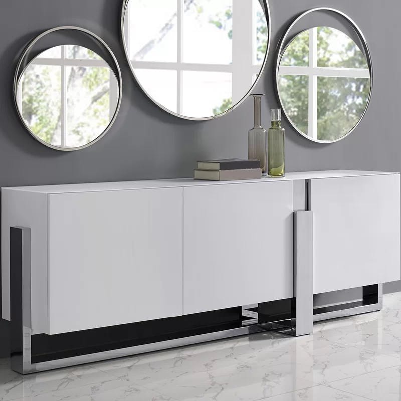 Lin 91" Matte White and Polished Stainless Steel Contemporary Buffet