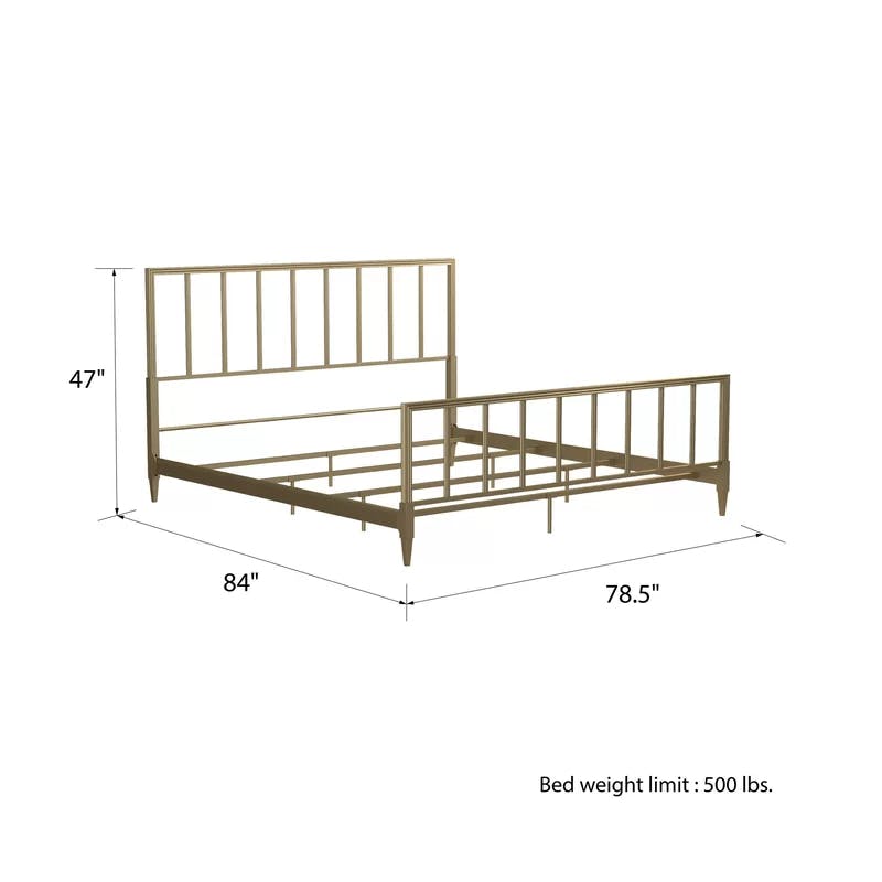 Blair King Size Golden Brass Metal Bed with Engraved Headboard