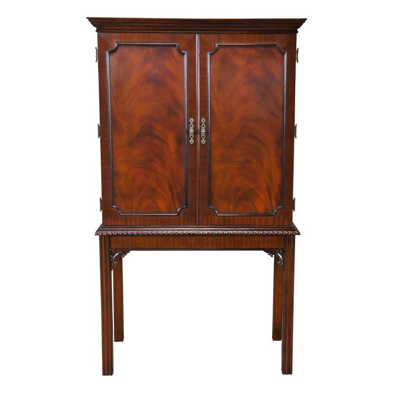 Elevated Niagara Solid Mahogany Bar Cabinet with Hand Carved Details