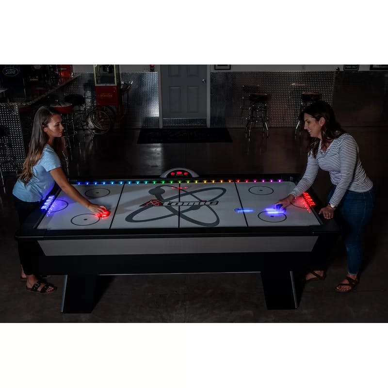 Atomic Top Shelf 7.5' Multicolor LED Air Hockey Table with Accessories